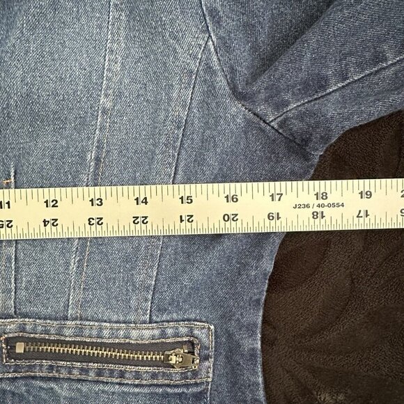 VTG Rave Denim Jacket Junior Sz Med Blue Long-Sleeve Embroidery Pocket Crop 90s - Picture 10 of 10